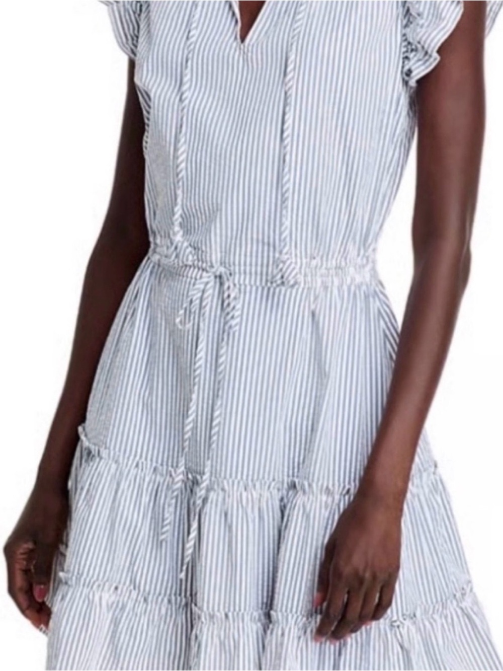 Vineyard Vines Blue and White Striped Tiered Midi Dress